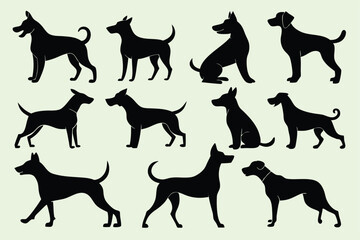 Dog Silhouette Clipart Set – Flat Vector Dog Breeds
