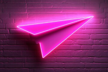 Glowing paper airplane on brick wall