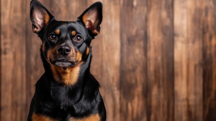 A charming dog with expressive eyes sits against a rustic wooden background, evoking emotions of companionship and loyalty that resonate deeply with pet lovers everywhere.