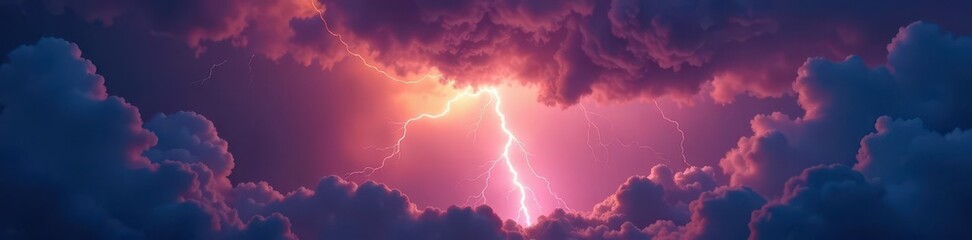 Jagged lightning bolt cuts through gathering storm clouds, texture, darkness