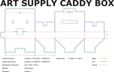 Art Supply Caddy Box Design Template DieCut, Foldable, Craft Storage
