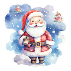 Obraz premium Santa Claus with a gift and Christmas tree brings holiday cheer in a snowy winter wonderland