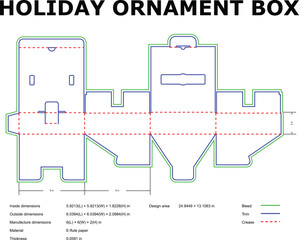 Holiday Ornament Box Packaging Design Template DieCut Foldable Craft