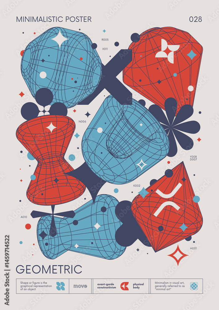 Poster modern abstract poster, raster version of high quality and resolution, artwork with geometric postmo