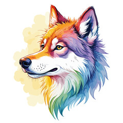 Colorful wolf with a serene expression on a transparent background, vector illustration
