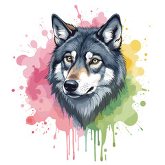 Wolf with a focused expression on a transparent background, vector illustration
