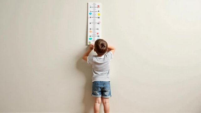 A Toddler Measures Height Against Wall Chart Growth Child Development