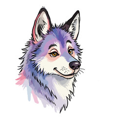 Gentle wolf with a friendly expression on a transparent background, vector illustration