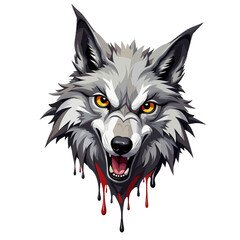 Fierce wolf head with a growling expression and dripping details on a transparent background, vector illustration
