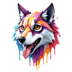 Colorful and playful fox head with a happy expression and dripping details on a transparent background, vector illustration