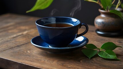 cup of black tea with flowers