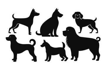Domestic Dog Silhouettes – Flat Vector Icons for Pets