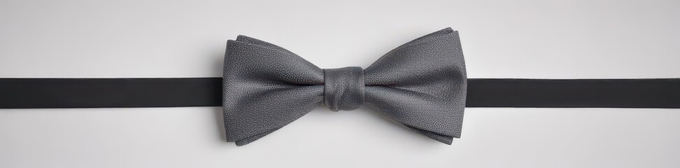 A sleek, black bow tie, perfectly knotted, isolated on a pure white background , ribbon, accessory, photography