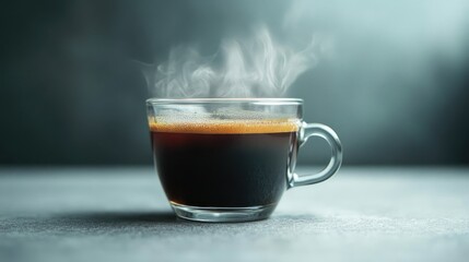 Steam Rising from a Freshly Brewed Cup of Coffee in Glass Mug