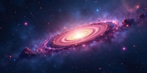 Fototapeta premium Distant nebulae and galaxies swirl across a deep black void , deep space, stellar