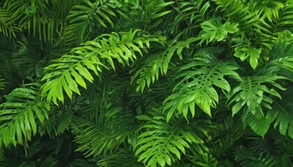 Fototapeta premium Abstract lime green tropical foliage pattern, blurred vibrant background, abstract, green background, soft focus