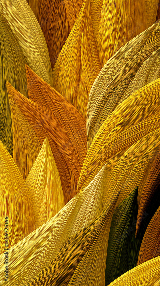 Aufkleber Abstract image of textured yellow and gold leaf-like forms creating a flowing, layered pattern, suggesting natural elegance and organic texture