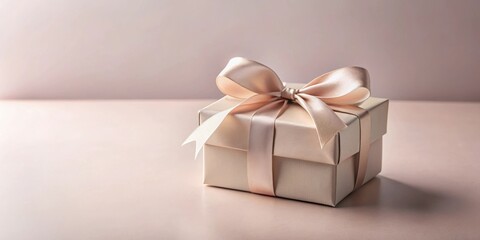 A delicately wrapped gift box, tied with a luxurious satin ribbon, sits elegantly on a smooth surface, perfect for celebrating special moments