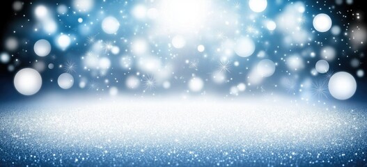 Fototapeta premium Sparkling winter scene with a blue glitter floor and soft light