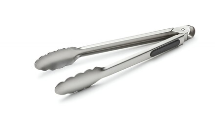 Isolated metal kitchen tongs on white background culinary utensil for cooking