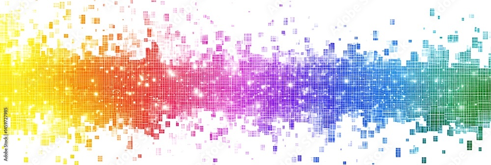 Fototapete a vector graphic of a colorful, pixelated rainbow gradient on a white background, with each color re
