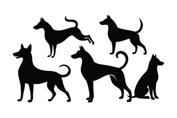 Black Dog Silhouette Icons – Sitting, Standing & Walking Poses