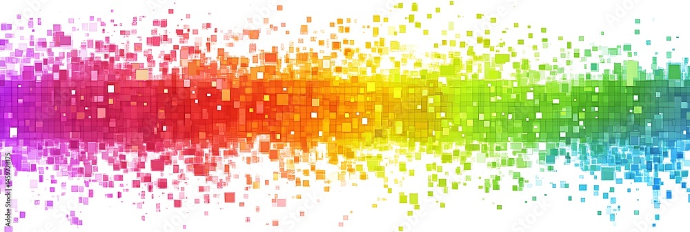 Fototapete a vector graphic of a colorful, pixelated rainbow gradient on a white background, with each color re