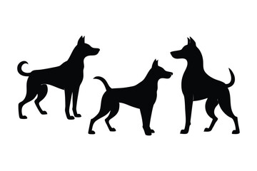 Black Dog Silhouette Icons – Sitting, Standing & Walking Poses