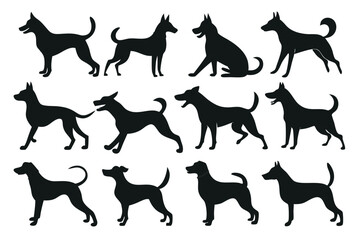 Dog Silhouette Vector Set – Various Breeds in Black Outline