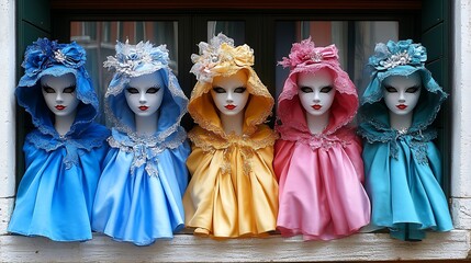 Fototapeta premium Colorful hooded masks displayed