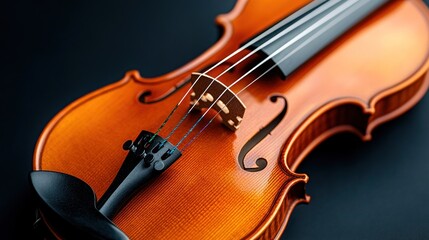 Fototapeta premium Close-up of a Polished Violin, Exquisite Detail, Rich Wood Grain, Musical Instrument, Stringed, Classic Design
