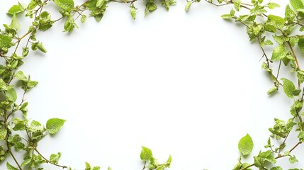 Fresh green leaves frame on white background (2)