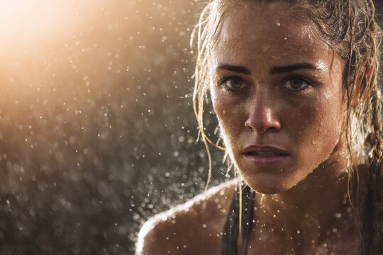 A close-up of a sweaty athlete's face, revealing raw determination during a workout session.