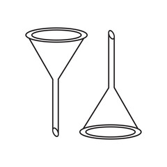 A black and white, minimalist line drawing of a funnel, featuring simple shapes and clean lines. Perfect for use as an icon, minimalist design element, or educational graphic illustration.