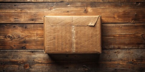 Fototapeta premium Rustic Brown Package on Weathered Wooden Surface A Still Life of Simple Packaging