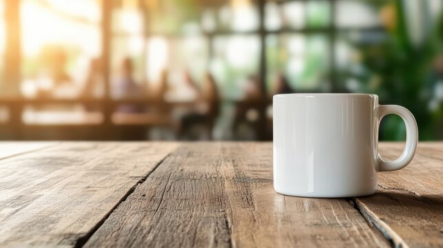 A simple white coffee cup on a beautifully textured wooden table, suggesting a peaceful moment ideal for introspection or casual conversation in a cozy environment.