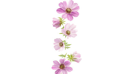 A row of pink flowers with a white background