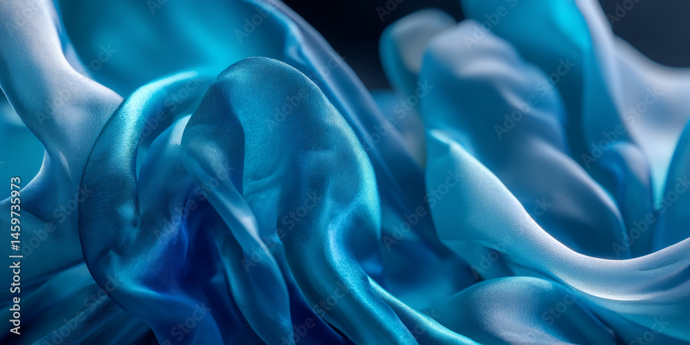 Poster abstract image of flowing blue fabric showcasing texture and movement, symbolizing elegance, fluidit