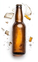 Brown Beer Bottle with Broken Glass