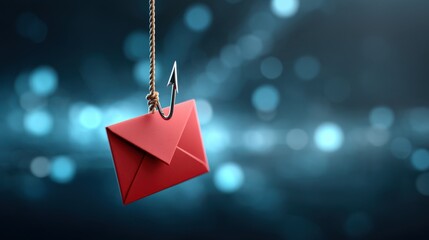 Phishing alert red envelope hook digital space graphic representation cybersecurity theme abstract viewpoint