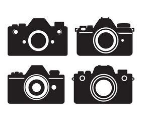 Stylish camera silhouettes collection. Black and white camera vectors. set of vintage cameras