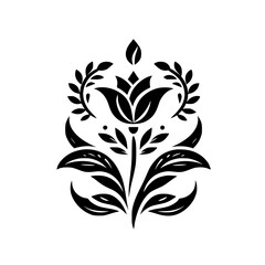 Elegant Black Floral Motif on White, Vector Illustration