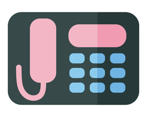 Telephone silhouette vector, icon. Office phone, landline desk phone digital display screen. Retro phone icon isolated on white background. Call illustration.