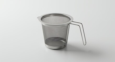 Stainless steel tea infuser with handle on white background