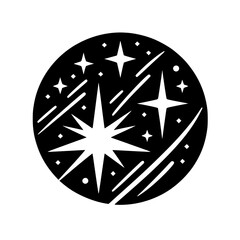 Celestial Icon: Black and White Starburst Circle Design
