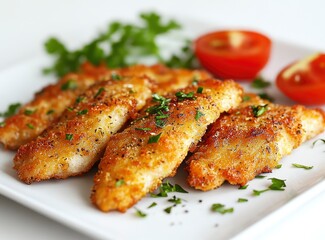 Fried Chicken Strip with Tomato Garnish