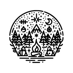 Campfire Under Stars: Minimalist Outdoor Adventure Emblem