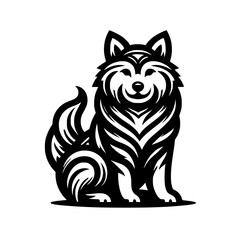 Smiling Husky Logo: Black and White Vector Illustration