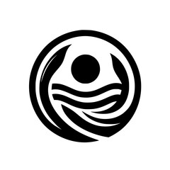 Abstract Black & White Logo: Sun, Water, & Leaves