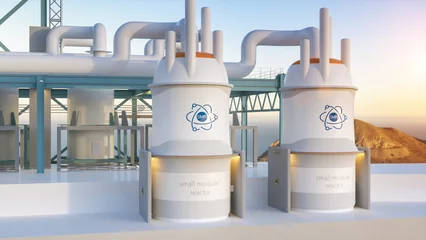 concept of a SMR small modular nuclear reactor power plant on a sunny day. SMR is a future energy concept. © AA+W